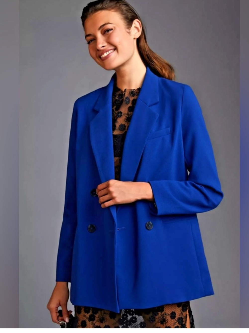 Anthropologie Maeve Cobalt Blue Double-Breasted Blazer